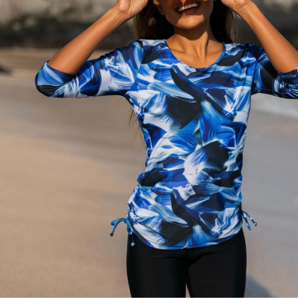 Calypsa By Modli Margaux Swim Top 3/4 Sleeves blue size S